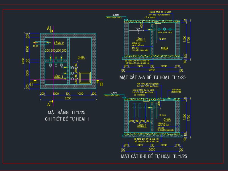 Bản vẽ hầm cầu chi tiết 3 ngăn